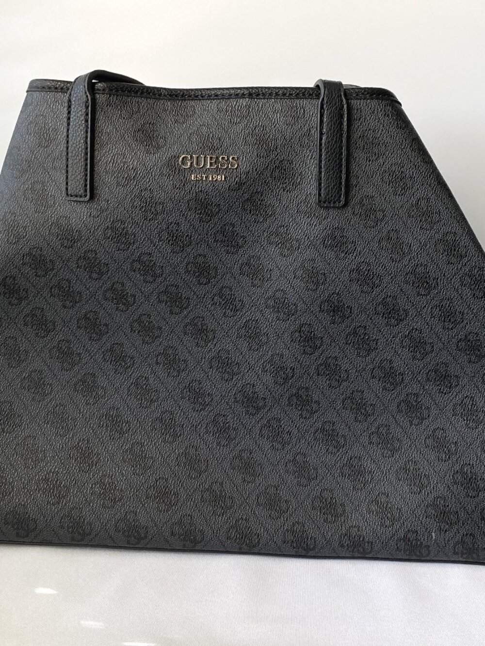 Guess Monogram Tote Bag | Black Designer Shoulder Handbag | Large Everyday Carry